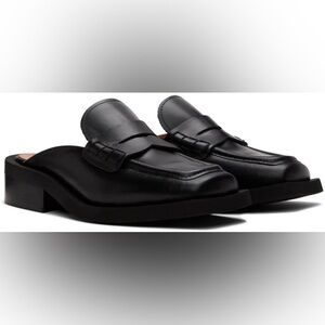 Ganni black leather loafer mules